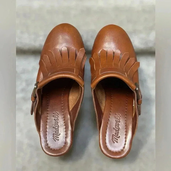 Madewell Kiltie Clogs Brown Fringe Mule Boho 70s Style Leather Wooden Women 8.5 - Picture 7 of 10